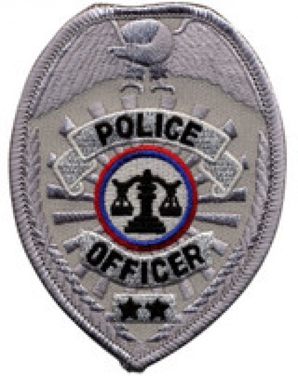 POLICE OFFICER SILVER SHIELD BADGE PATCH - SEW ON.